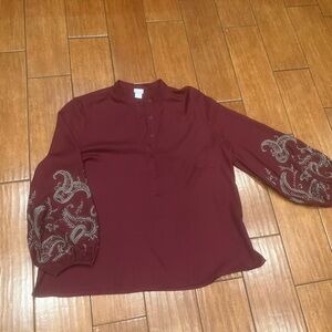 Chico's Size 3 Burgundy Blouse with Silver Accents